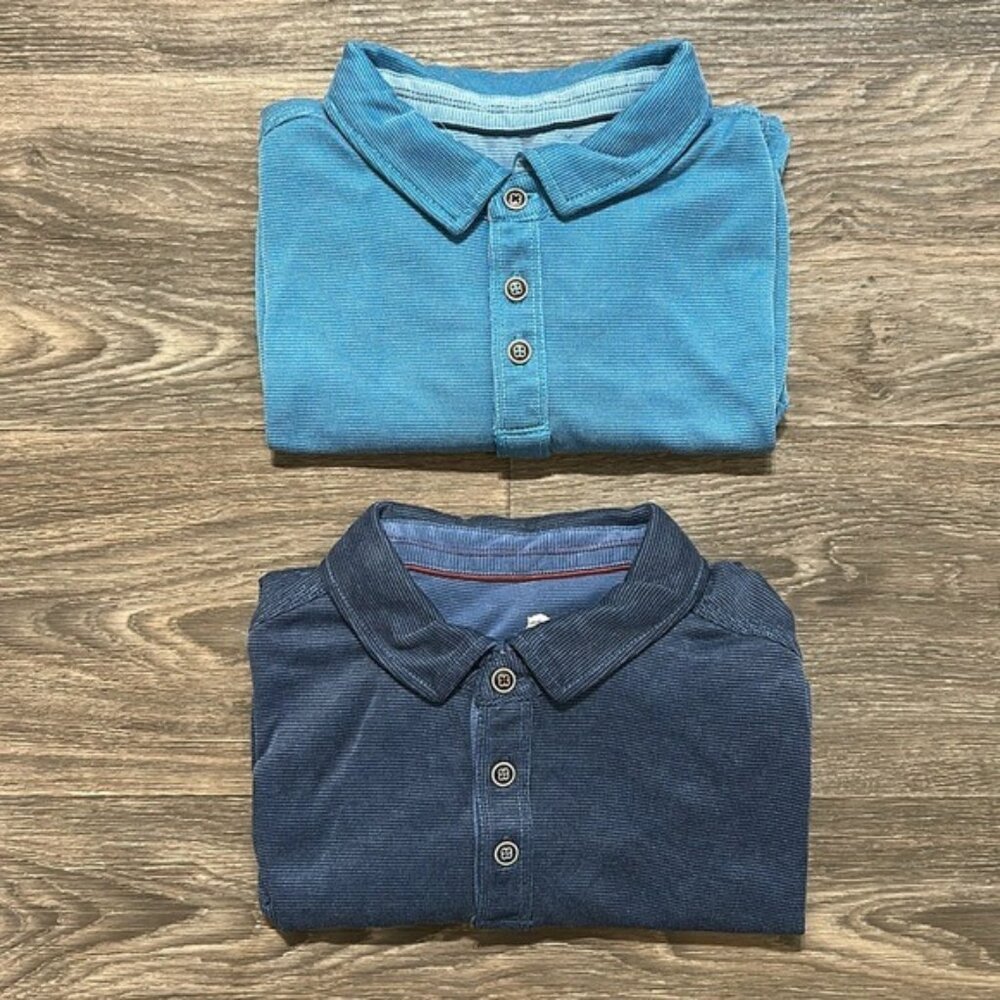 Bundle 2 Tommy Bahama Large Polo Golf Shirts Breezeway Tencel Blue Beach Logo